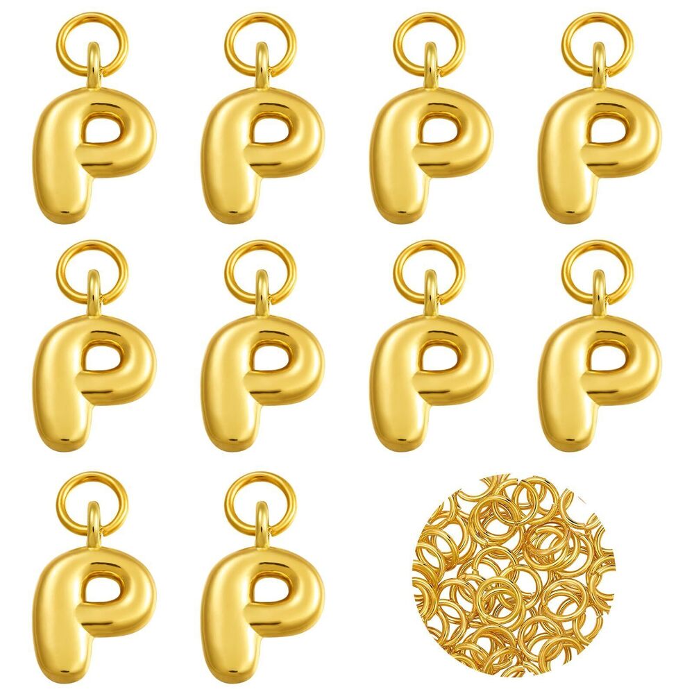 9156 10 pcs Bubble Letter P Charms 18K Gold Filled Charms for Jewelry